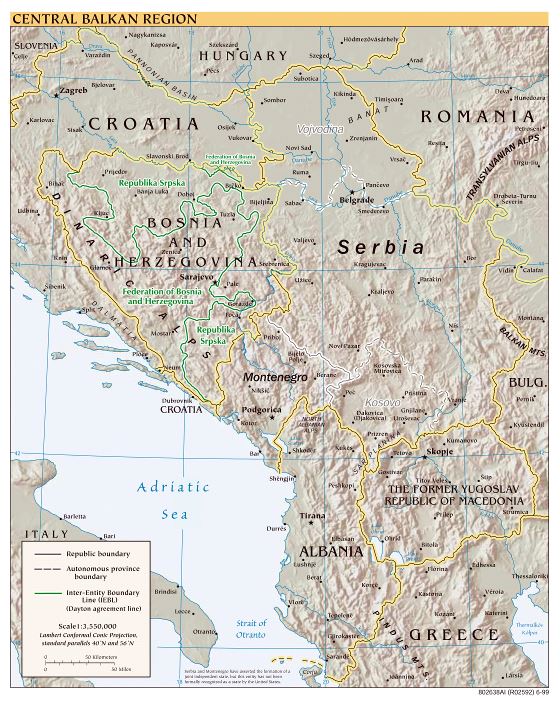 Large detailed political map of Central Balkan Region - 1999 | Balkans ...