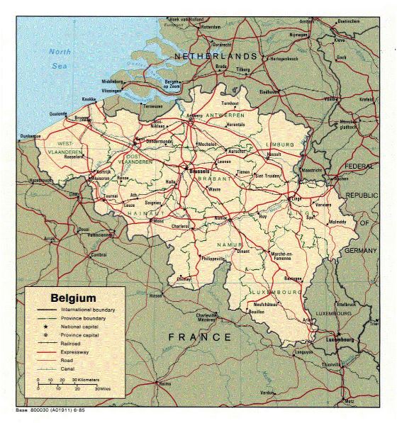 Political and administrative map of Belgium - 1985 | Belgium | Europe ...