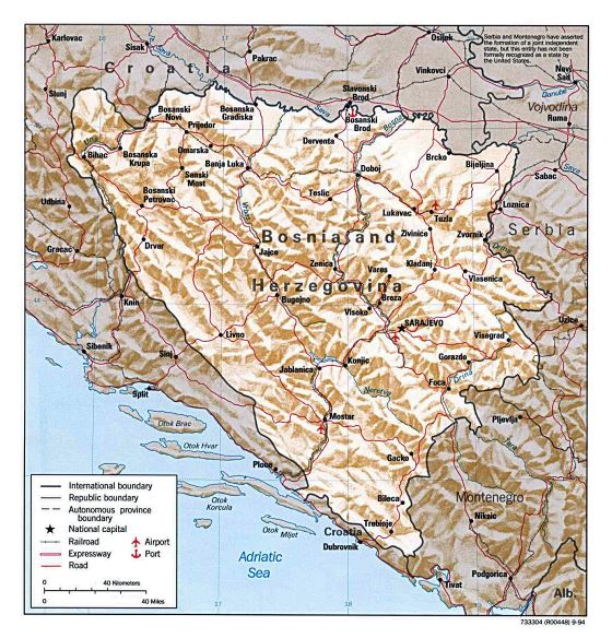 Political map of Bosnia and Herzegovina - 1994 | Bosnia and Herzegovina ...