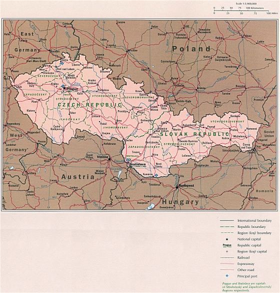 Political map of Czech Republic and Slovak Republic | Czech Republic ...